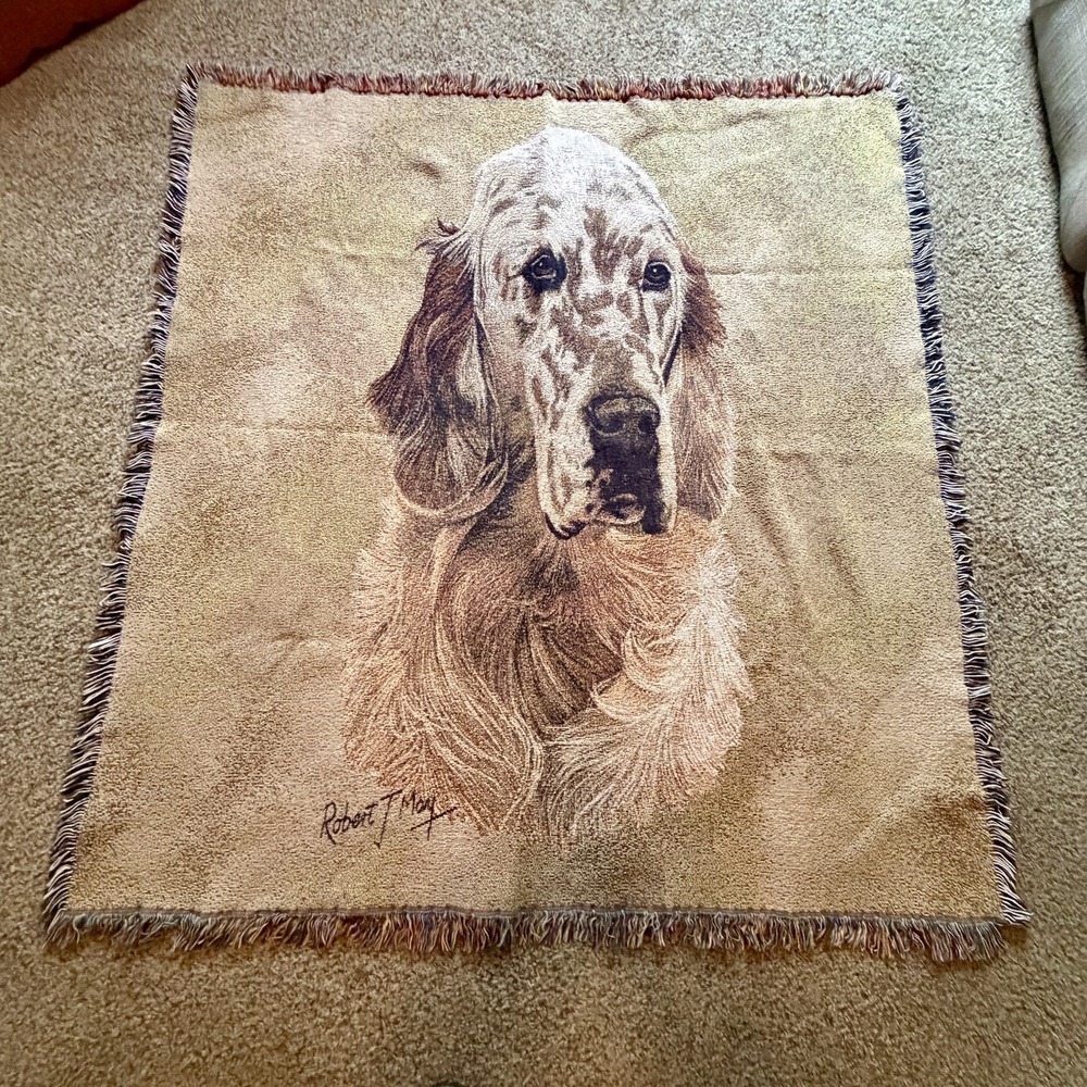 Robert J May English Setter Dog Throw Woven Lap Blanket Tapestry. 100% Cotton